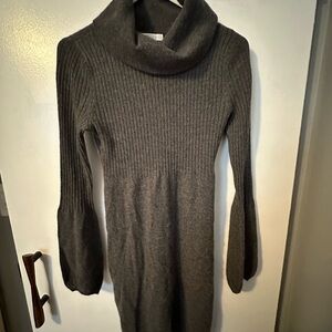 Dark Gray Cowlneck Cashmere Sweater Dress